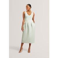 Ted Baker V-Neck Pleated Skirt Midi Dress Green