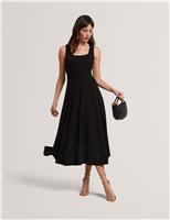 Square Neck Pleated Midi Skater Dress