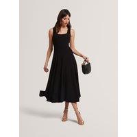Ted Baker Square Neck Pleated Midi Skater Dress Black