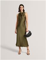 Ted Baker Satin Cowl Neck Midi Slip Dress Khaki