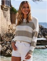 SOSANDAR Striped Slash Neck Jumper with Cotton Pink
