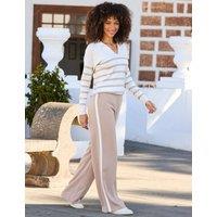 SOSANDAR Side Stripe Waistband Wide Leg Trousers Natural Mix