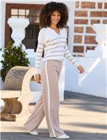 SOSANDAR Side Stripe Waistband Wide Leg Trousers Natural Mix