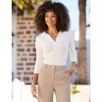 SOSANDAR Cotton Rich Striped Textured Collared Jumper Cream