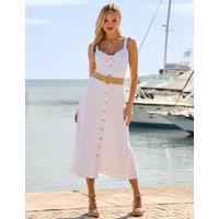 SOSANDAR Broderie Belted Midi Waisted Dress White