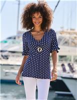Polka Dot V-Neck Ring Detail Tunic