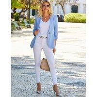 SOSANDAR Pure Linen Ruched Sleeve Blazer Blue