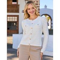 SOSANDAR Cotton Rich Textured Button Through Cardigan White