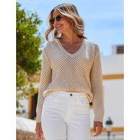 SOSANDAR Cotton Rich Metallic Sequin V Neck Jumper Gold