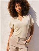 SOSANDAR Metallic Collared Open Neck Knitted Top Gold