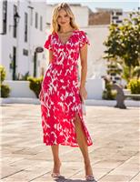 Floral V-Neck Empire Line Midi Dress