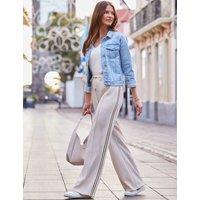 SOSANDAR Side Stripe Drawstring Wide Leg Joggers Ivory