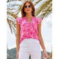 SOSANDAR Animal Print V-Neck Top Pink Mix