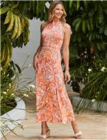 Paisley Halter Neck Midaxi Column Dress