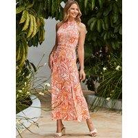 SOSANDAR Paisley Halter Neck Midaxi Column Dress Orange