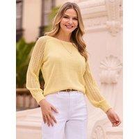 SOSANDAR Textured Slash Neck Stitch Detail Jumper Yellow