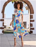 SOSANDAR Printed One Shoulder Midi Dress Blue Mix