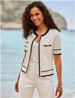 Crew Neck Tipped Detail Cardigan