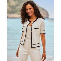 SOSANDAR Crew Neck Tipped Detail Cardigan Cream
