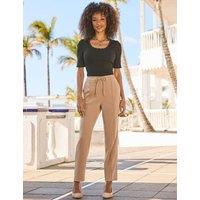 SOSANDAR Side Stripe Tapered Ankle Grazer Trousers Natural Mix