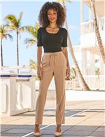 SOSANDAR Side Stripe Tapered Ankle Grazer Trousers Natural Mix