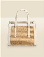 SOSANDAR Raffia Chain Strap Mini Tote Bag Natural