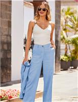 SOSANDAR Pure Linen Wide Leg Trousers Blue