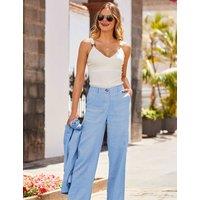 SOSANDAR Pure Linen Wide Leg Trousers Blue