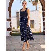 SOSANDAR Satin Spot Print Midi A-Line Skirt Navy Mix