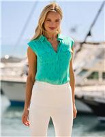 SOSANDAR Printed Collared Blouse Green Mix