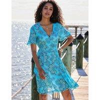 SOSANDAR Paisley V-Neck Knee Length Waisted Dress Green