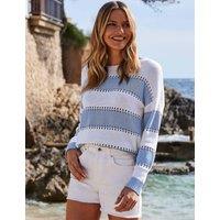 SOSANDAR Striped Slash Neck Jumper with Cotton Blue