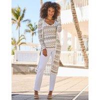 SOSANDAR Chevron Edge to Edge Longline Cardigan Natural Mix