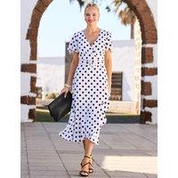 SOSANDAR Polka Dot V-Neck Belted Midi Wrap Dress White Mix