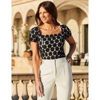 SOSANDAR Square Neck Lace Detail Top Black
