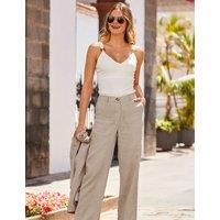 SOSANDAR Pure Linen Wide Leg Trousers Natural