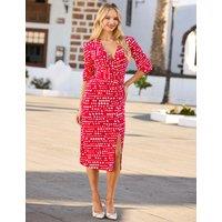 SOSANDAR Polka Dot V-Neck Midi Wrap Dress Red Mix