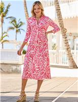 SOSANDAR Animal Print Midi Shirt Dress Pink Mix