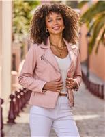 SOSANDAR Leather Biker Jacket Pink
