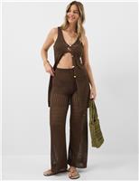ACCESSORIZE Openstitch Button Front Knitted Top Brown