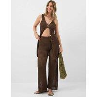 ACCESSORIZE Openstitch Button Front Knitted Top Brown