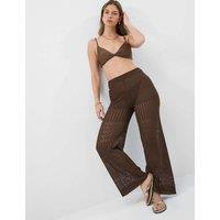 ACCESSORIZE Wide Leg Knitted Trousers Brown