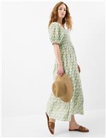 Pure Cotton Block Print Midaxi Tiered Dress