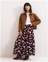 Phase Eight Printed Midi A-Line Skirt Burgundy Mix
