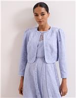 Phase Eight Embroidered Collarless Short Jacket Light Blue