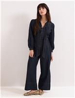 Denim Tie Neck Jumpsuit
