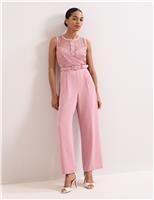 Phase Eight Lace Belted Wide Leg Jumpsuit Light Pink