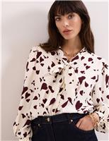 Heart Print Tie Neck Blouse