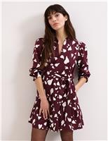 Phase Eight Pure Cotton Heart Print High Neck Mini Dress Burgundy Mix