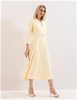 V-Neck Belted Midi Skater Dress